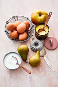 Ingredients for desserts with apples and pears