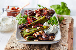 Grilled vegetables with red pesto and ricotta cream