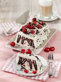 Cherry ice-cream cake with mascarpone and chocolate wafer biscuits