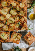 Sunny whole wheat focaccia with potatoes and rosemary
