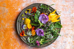 Fresh herbs and edible flowers