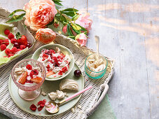 Eton Mess with fresh berries on a basket tray