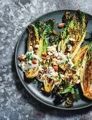 Grilled romaine hearts with blue cheese dressing