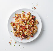 Tagliatelle (without eggs) tossed with Arrabbiata and octopus