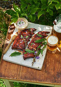 Grilled pork ribs in honey and beer