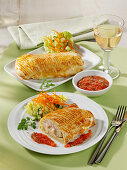 Chicken cordon bleu wrapped in puff pastry