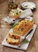 Spicy olive Loaf with ham and pecorino cheese