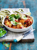 Tomato, mozzarella and chickpea pan bake