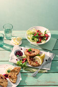 Celery and nut escalopes with salad