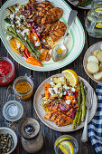 Grilled chicken and veggies with feta