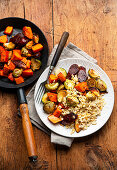 Autumnal barley salad with oven vegetables