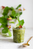 Pesto made with nasturtiums and walnuts