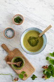 Soup with nasturtium pesto