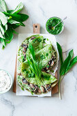 Wild garlic crepes with champignons