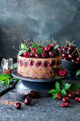 Chocolate mousse cake with cherries