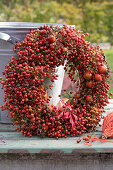 Wreath of rose hips and Virginia creeper leaves