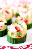 Cucumber cups with crab meat and prawns