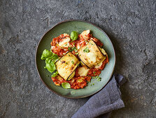 Auberginen-Zucchini-Röllchen mit Mozzarella vom Blech