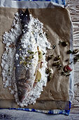 Sea bass baked in salt