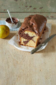 Pear marble cake with chocolate icing