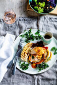 Corn-fed chicken supreme with charred fennel and Jerusalem artichoke puree