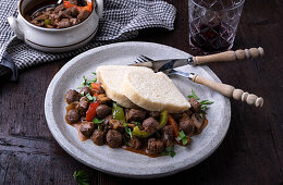 Bohemian dumplings with soy goulash (vegan)