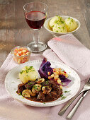 Sauerbraten goulash with oven-roasted red cabbage