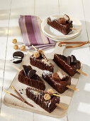 Chocolate cake slices on sticks