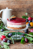 No bake plum cake with plum mousse and plum jelly