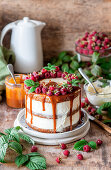 Carrot cream cake with raspberries
