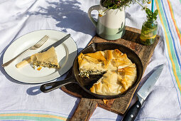 Watercress and sheeps cheese filo pie