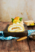 Baked apple sponge cake roll