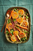 Lacto-fermented carrots with grain, orange and pistachio salad