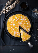 Vegan poppy seed quark tart with fresh mango