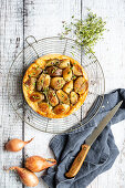 Caramelised shallot tart with brie and thyme