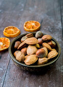 Almonds and hazelnuts in a bowl