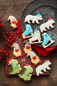 Funny cookie parade - dinosaur, gnome, and polar bear
