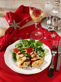 Ham and puff pastry skewers in the shape of a Christmas tree for Christmas
