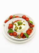 Robiola pudding with cherry tomatoes and capers