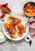 Pancakes with caramelised rosemary and blood oranges