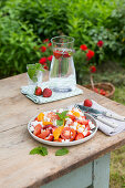Tomato and strawberry salad with feta cheese