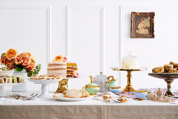 Festive buffet with pastries and cakes for afternoon tea