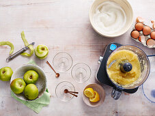 Preparing Apple Snow (Apple and Ice Cream Dessert)