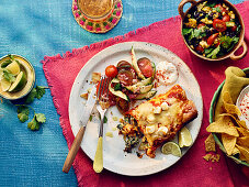 Spinach ricotta enchilada and black bean salsa