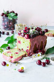 Cherry-pistachio cake with cherry glaze