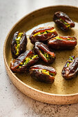 Dates stuffed with Pistachio served Iftar during Ramadan