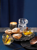 White mulled wine and Stollen mince pies