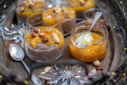 Linseed pudding with apricot jam