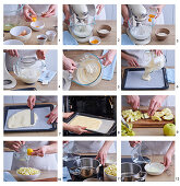 Preparing baked apple stracciatella slices