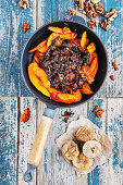 Vegan roasted cinnamon pumpkin with fig and tomato chutney